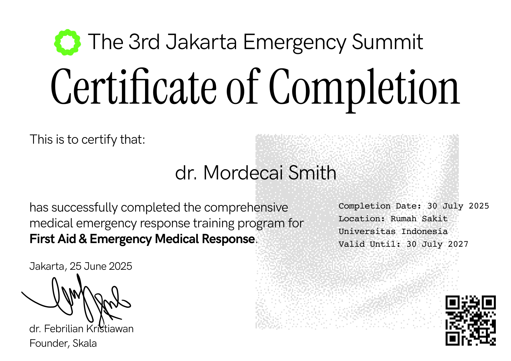 Professional Certificate Example